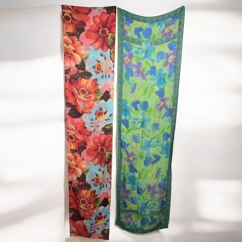Sheer Scarves Lot of 5 Floral Geometric Print‎ Accent Woman Fashion Accessories